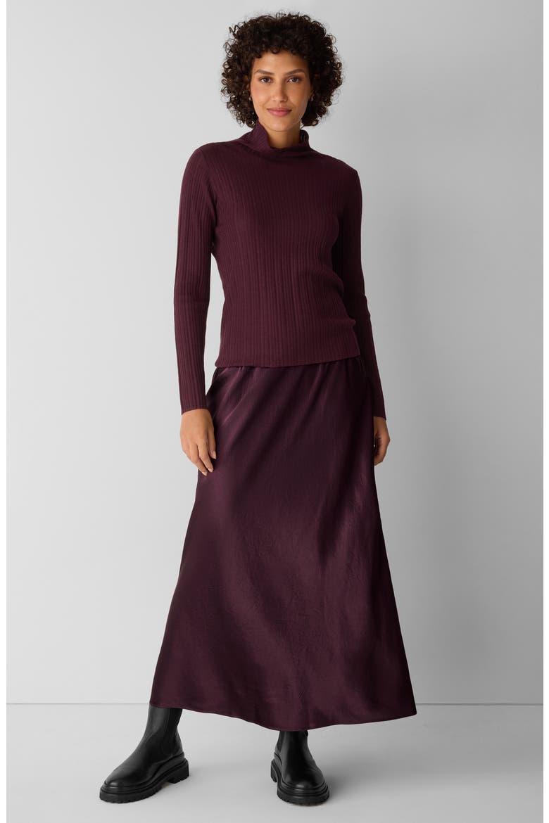 Crinkle Satin Bias Skirt, Alternate, color, WINE