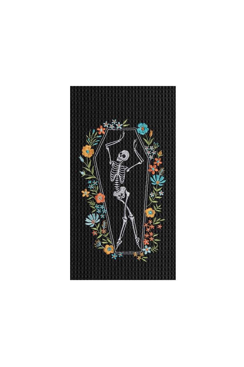 Halloween Dance Black Cotton Waffle Weave Dishtowel, Main, color, Black