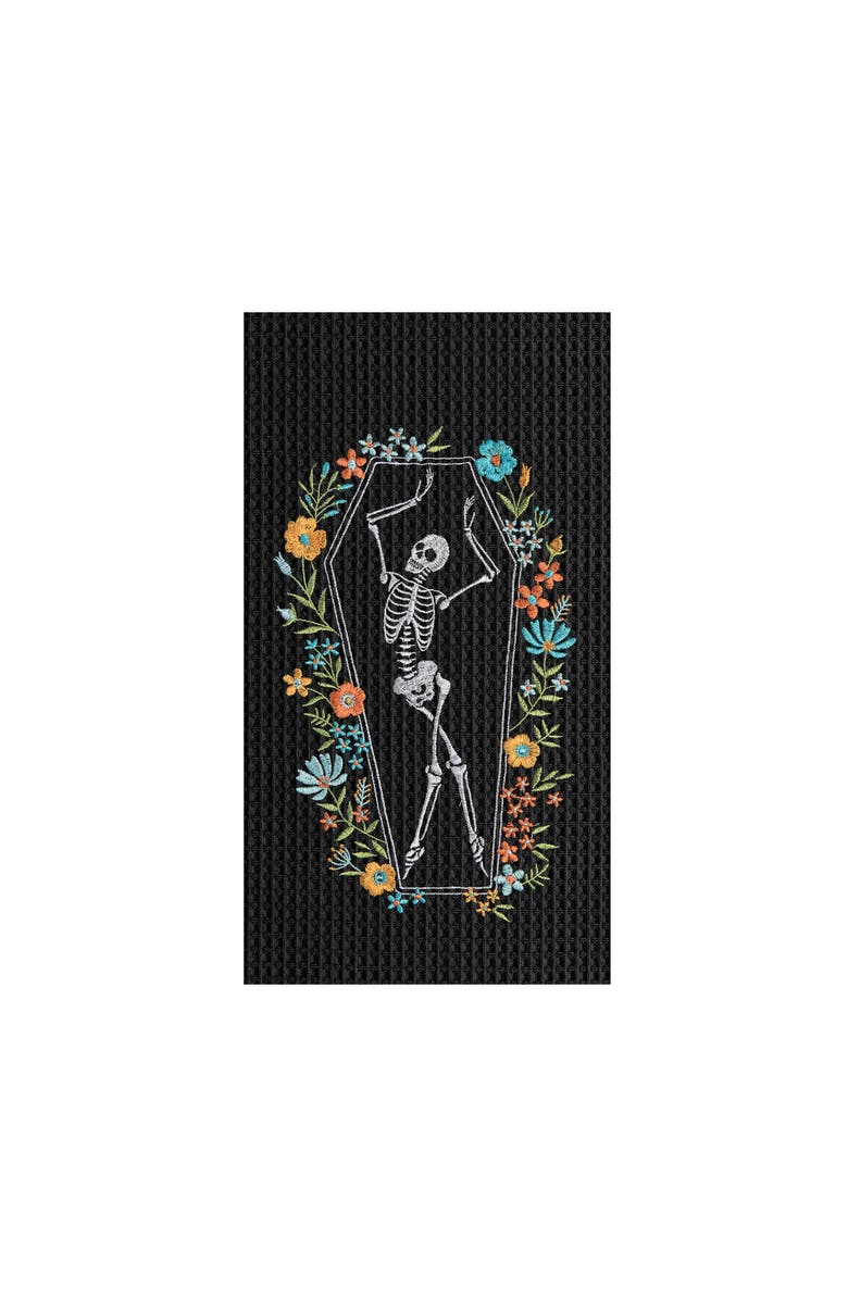 C&F Home Halloween Dance Black Cotton Waffle Weave Dishtowel, Main, color, Black