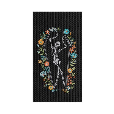 Halloween Dance Black Cotton Waffle Weave Dishtowel