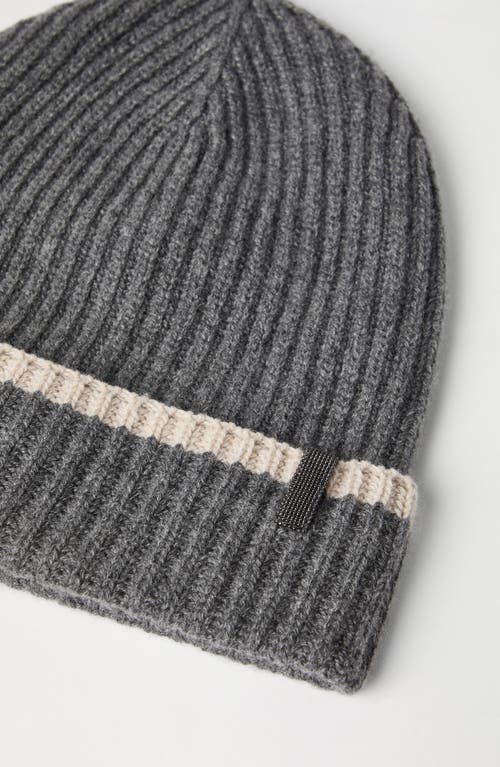 Brunello Cucinelli Contrast Cashmere Beanie In Lead