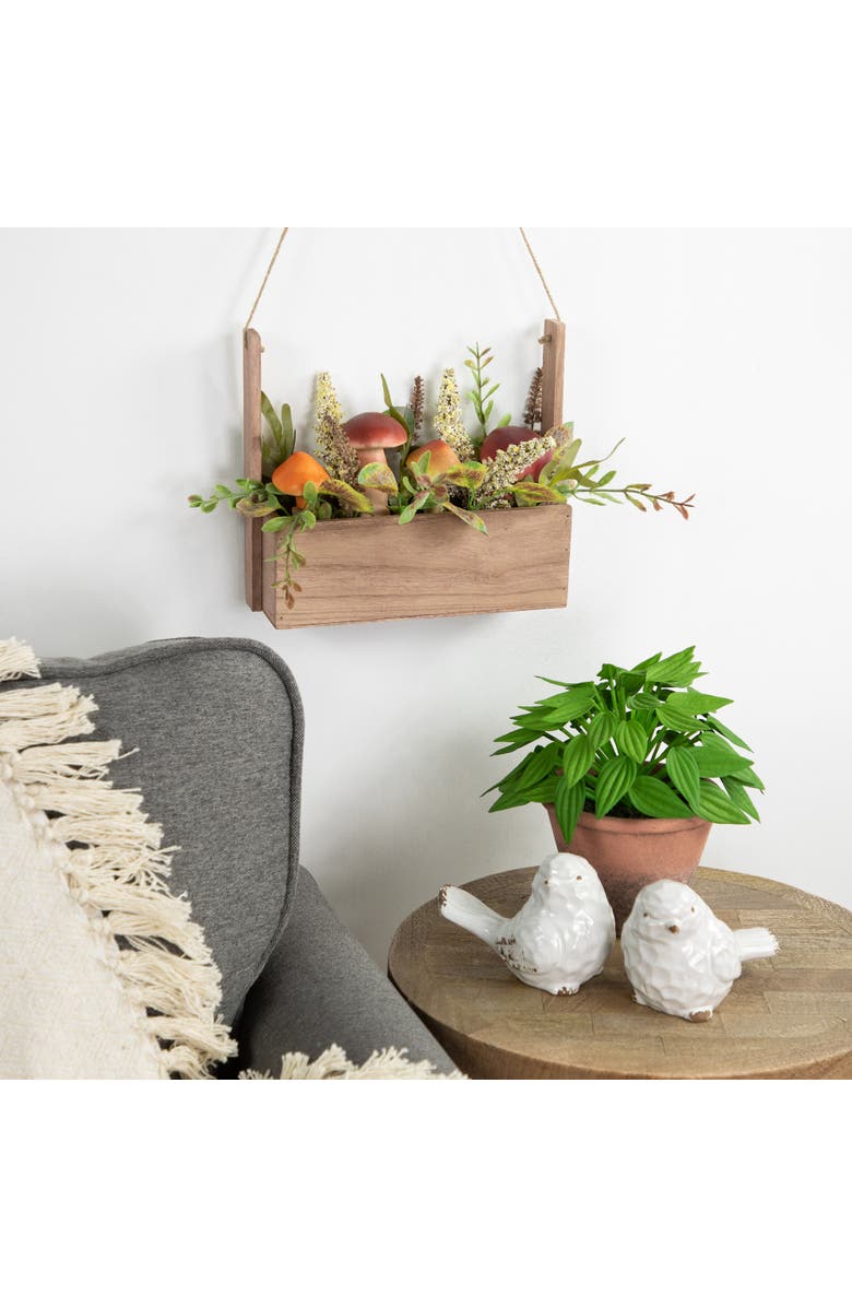Northlight Mushroom and Foliage Wooden Box Artificial Fall Harvest Hanging Arrangement - 19", Alternate, color, 