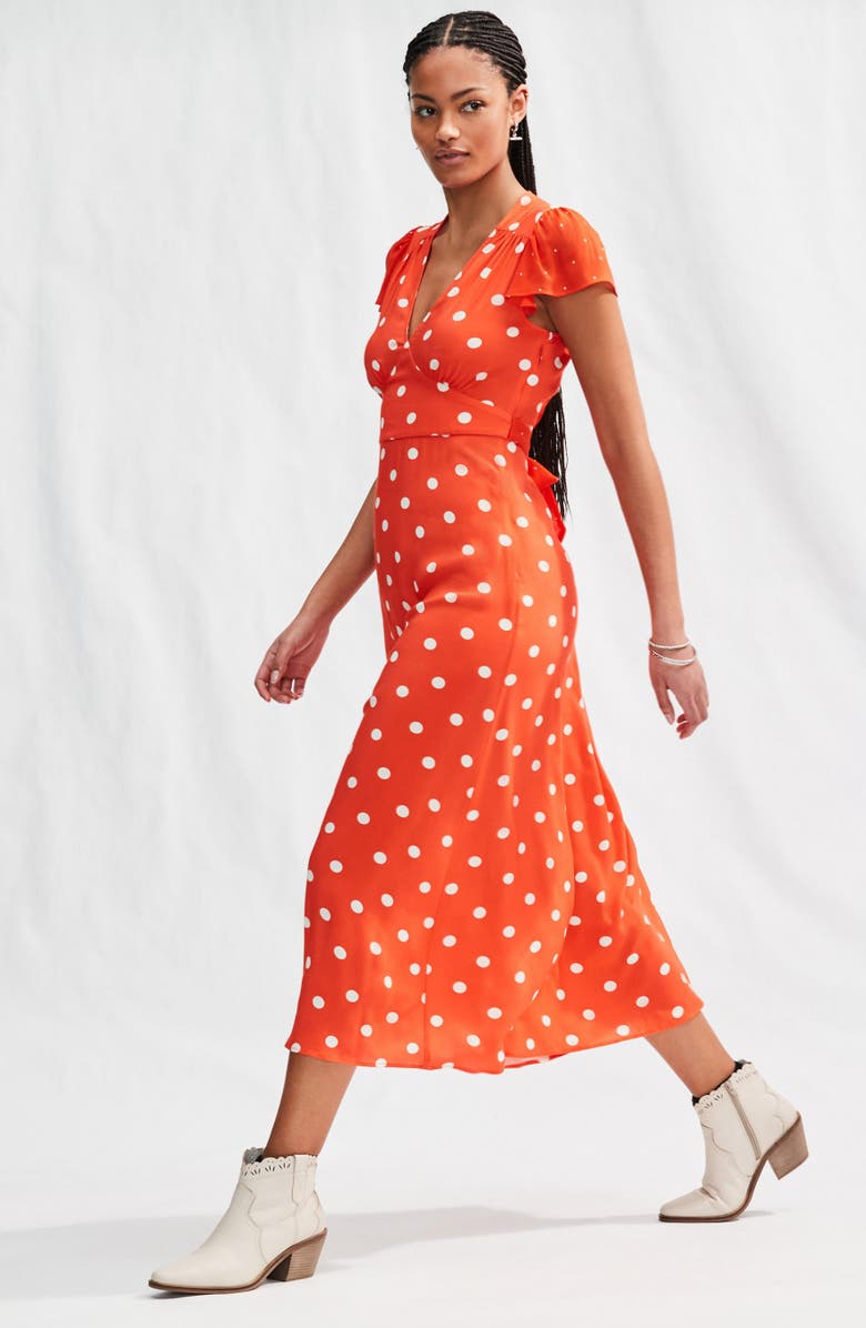 NEXT Polka Dot Tie Back Maxi Dress, Alternate, color, Red