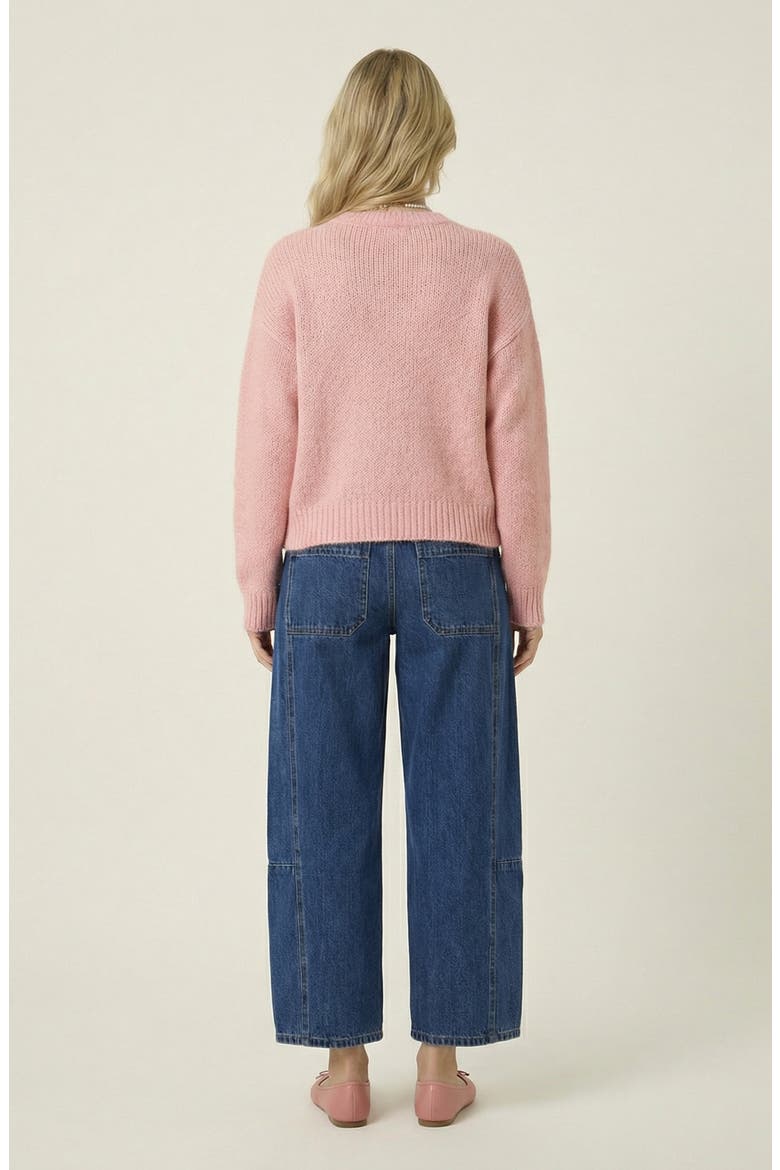 Barrel Leg Denim Pants with Contrast Seams, High Waist and Pockets, Alternate, color, Dark Blue