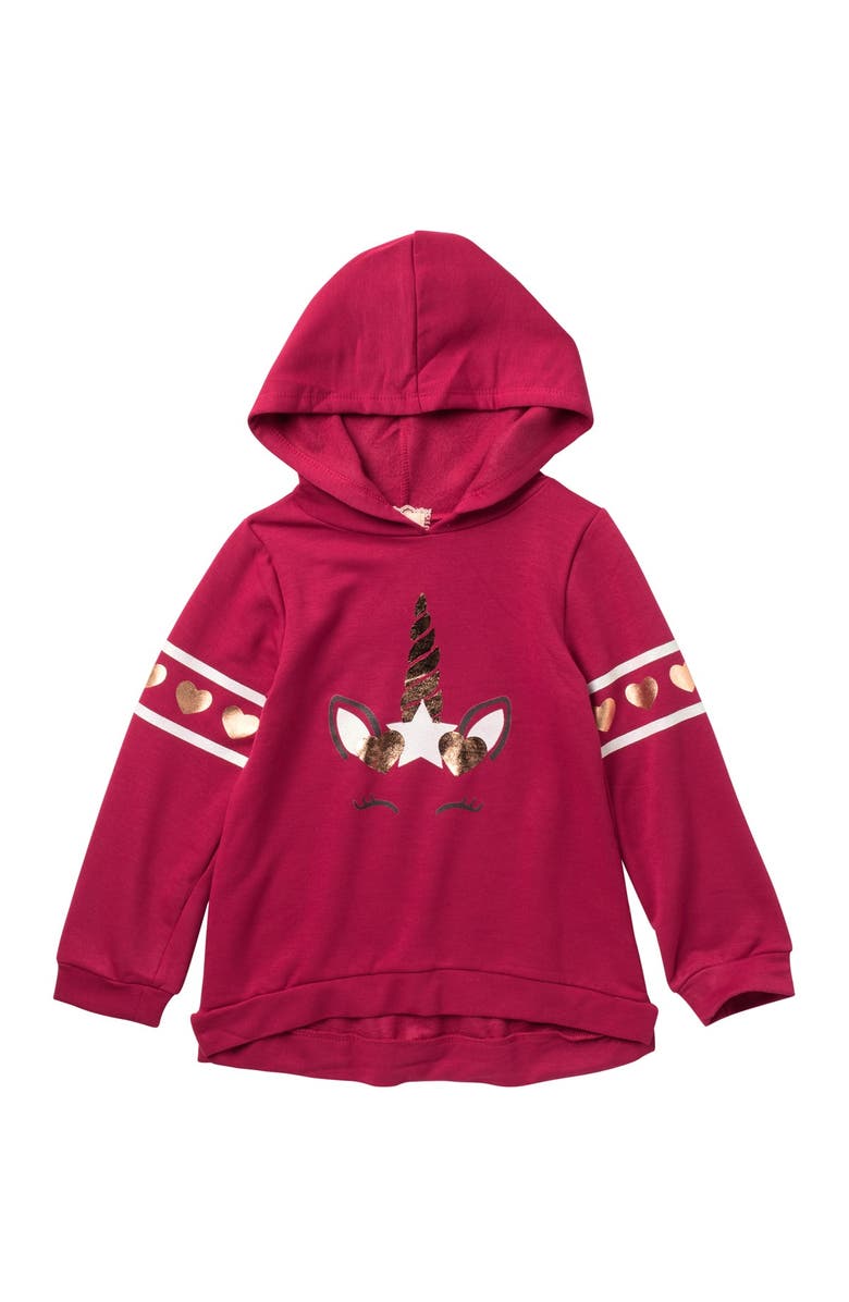BTWEEN Unicorn Print Banded High/Low Pullover Hoodie, Main, color,