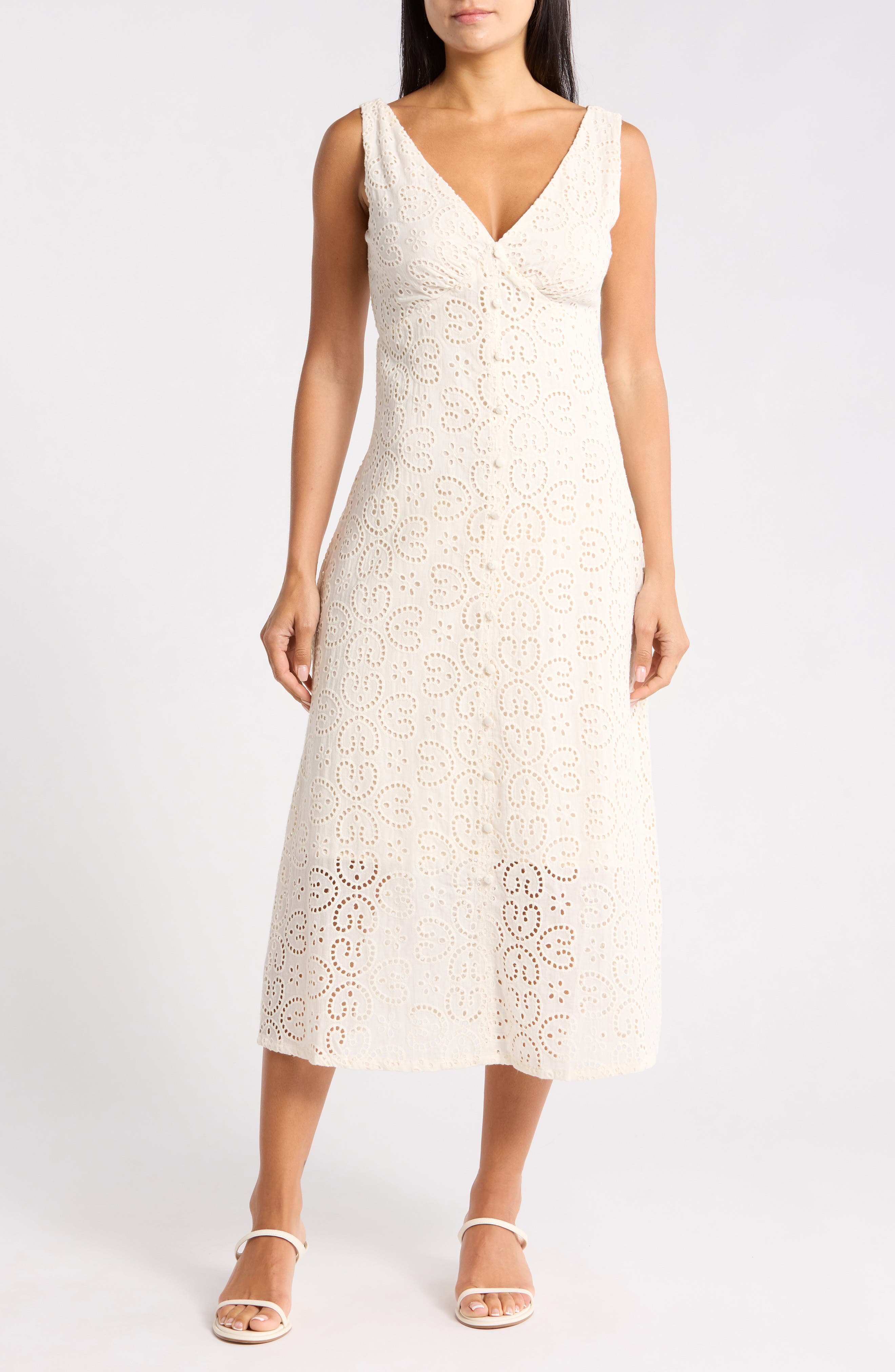 Crista Embroidered Eyelet Cotton A-Line Dress