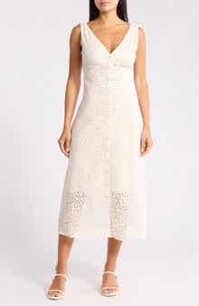 Crista Embroidered Eyelet Cotton A-Line Dress