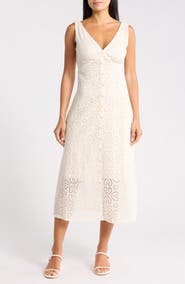 FRNCH Crista Embroidered Eyelet Cotton A-Line Dress