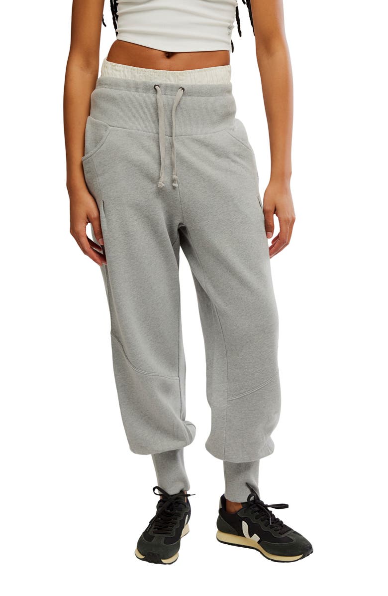 Free People Day Off Tie Waist Pants, Main, color, Heather Grey