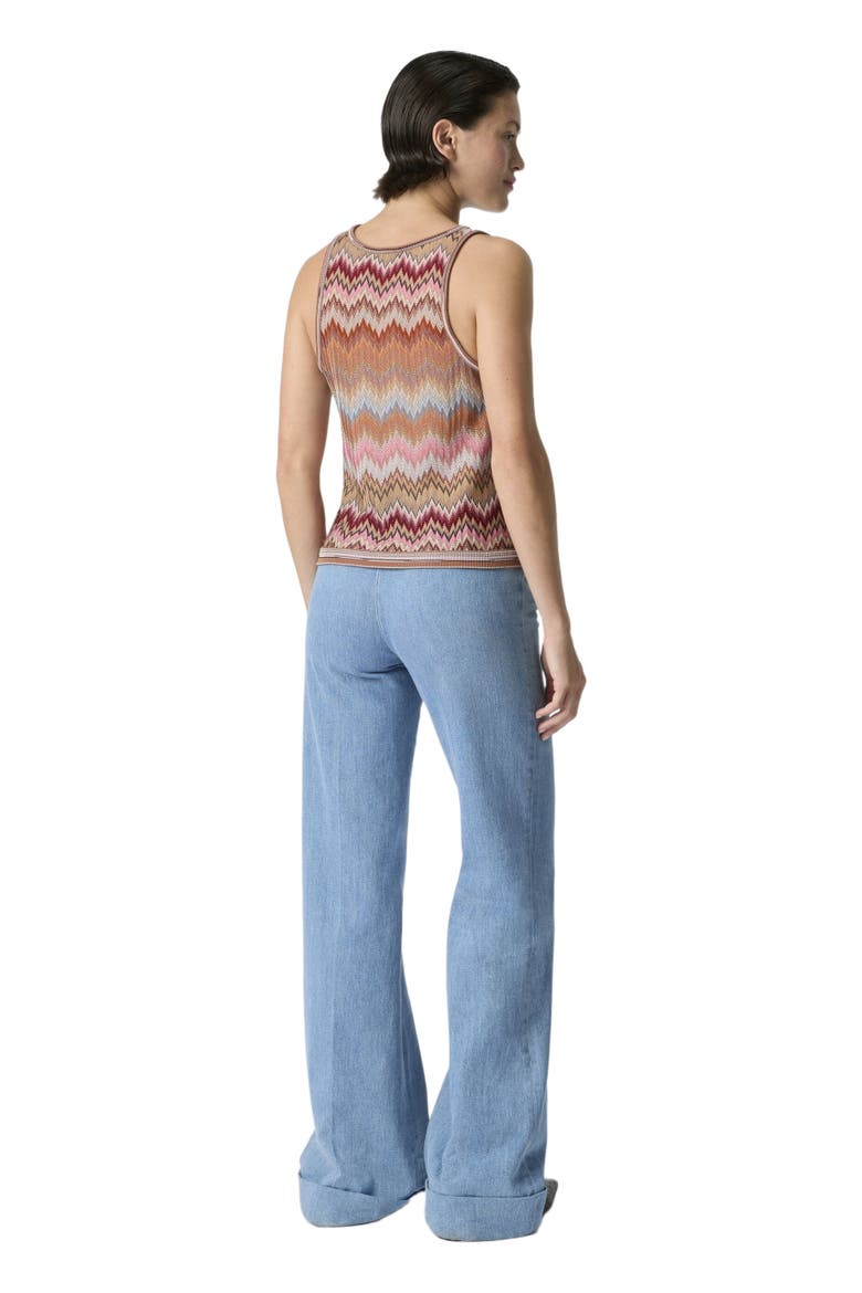 Sleeveless Top In Viscose Chevron With Snake Motif, Alternate, color, Pink & Rust
