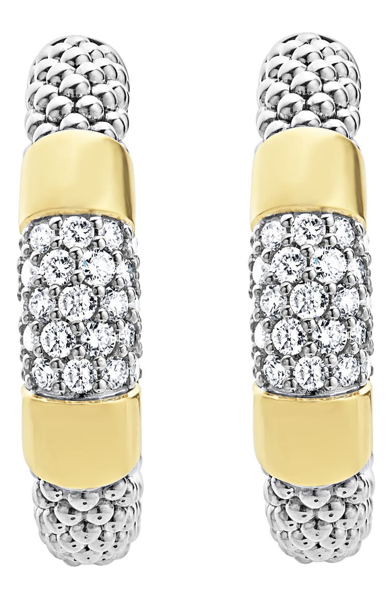 LAGOS High Bar Pavé Diamond Hoop Earrings, Alternate, color, Silver