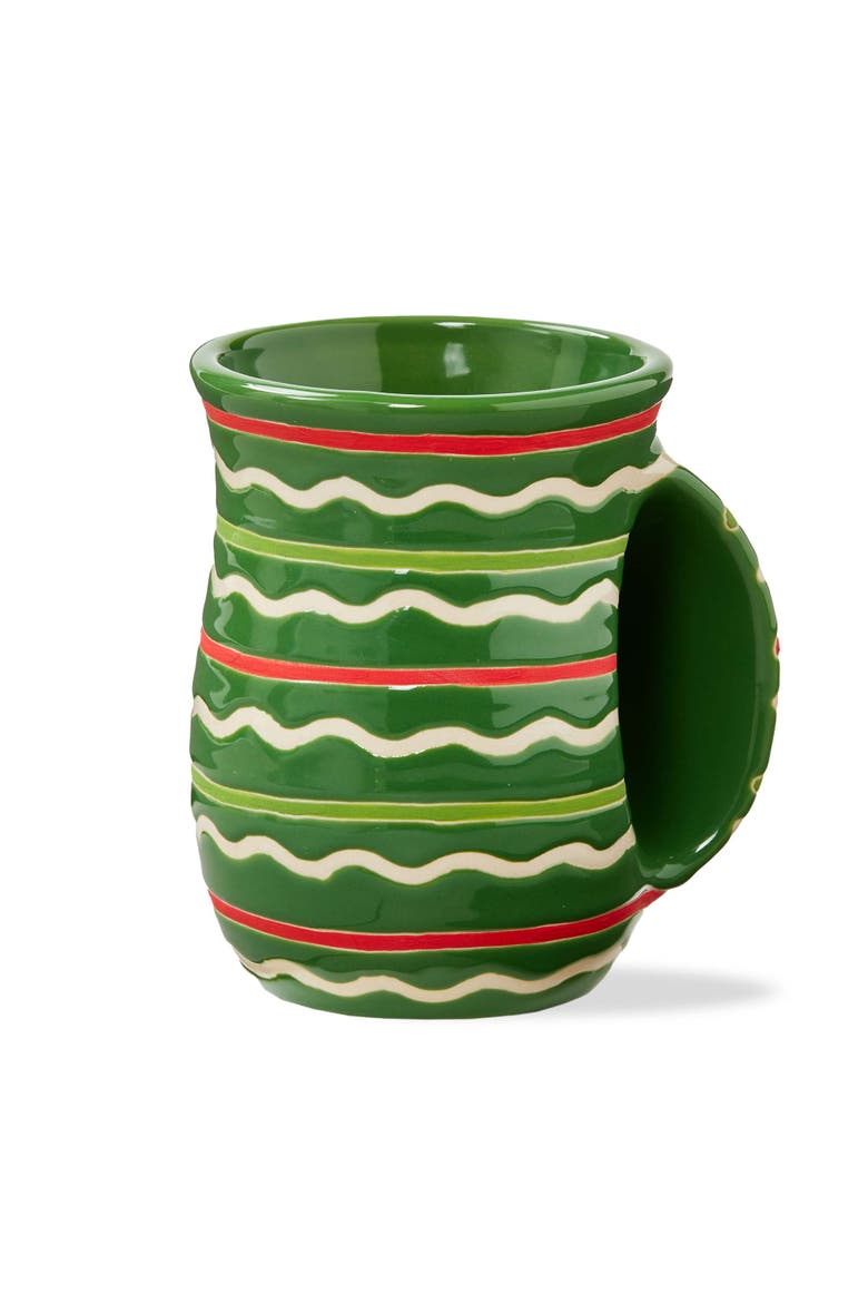 Festive Stripe Handwarmer Mug Green Multi Ceramic Drinkware, Main, color, Green