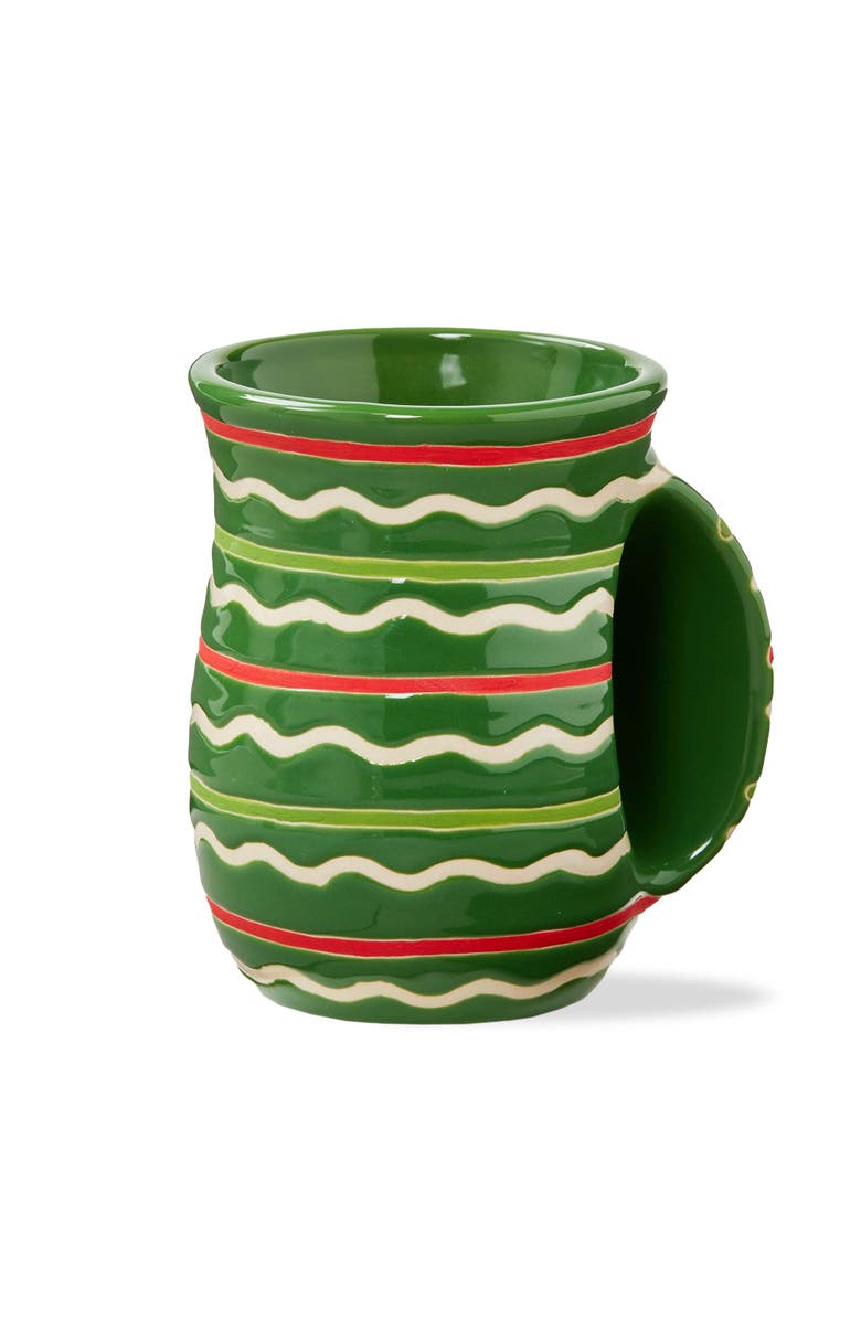 tag Festive Stripe Handwarmer Mug Green Multi Ceramic Drinkware, Main, color, Green