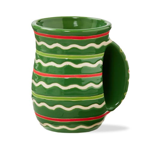 Festive Stripe Handwarmer Mug Green Multi Ceramic Drinkware