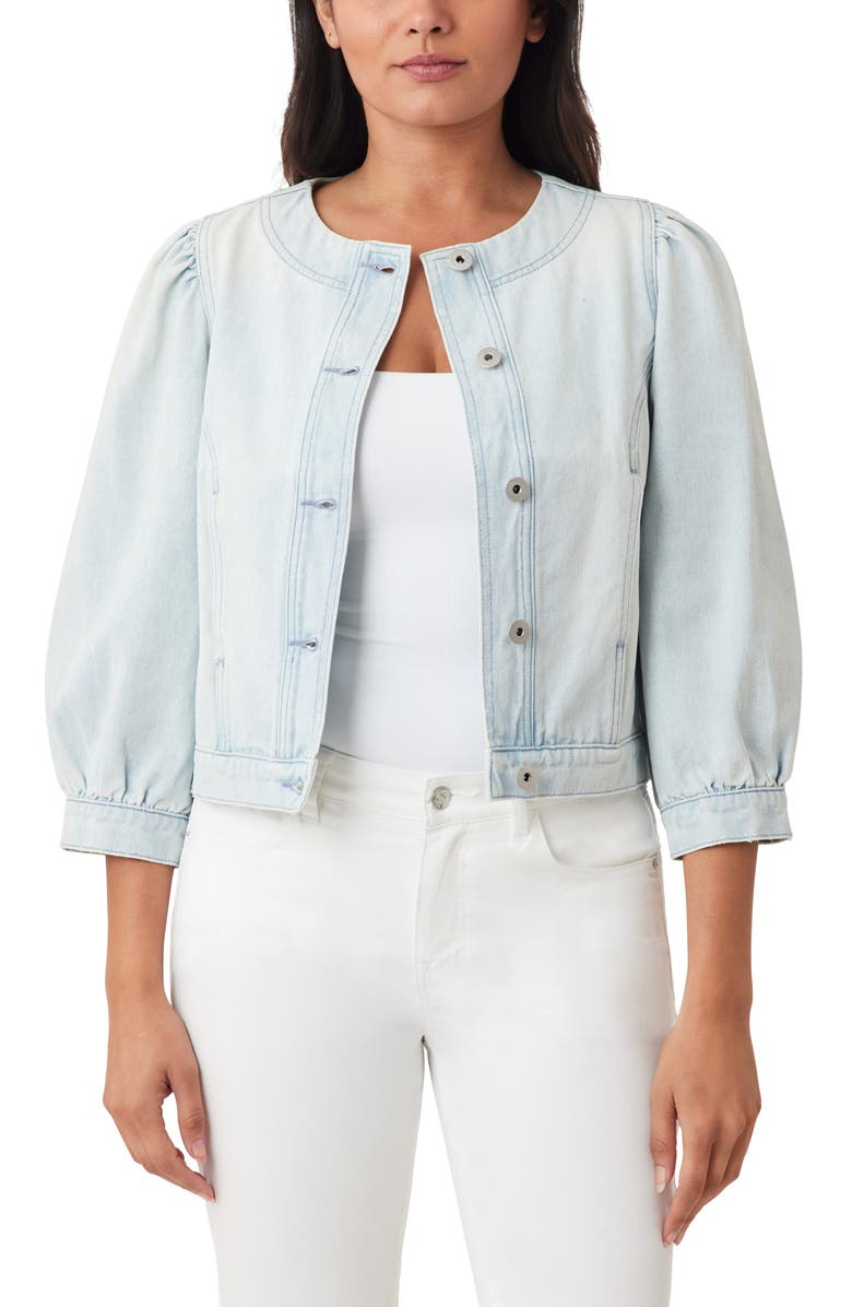 Kensie Collarless Crop Denim Jacket, Alternate, color, Saltwater