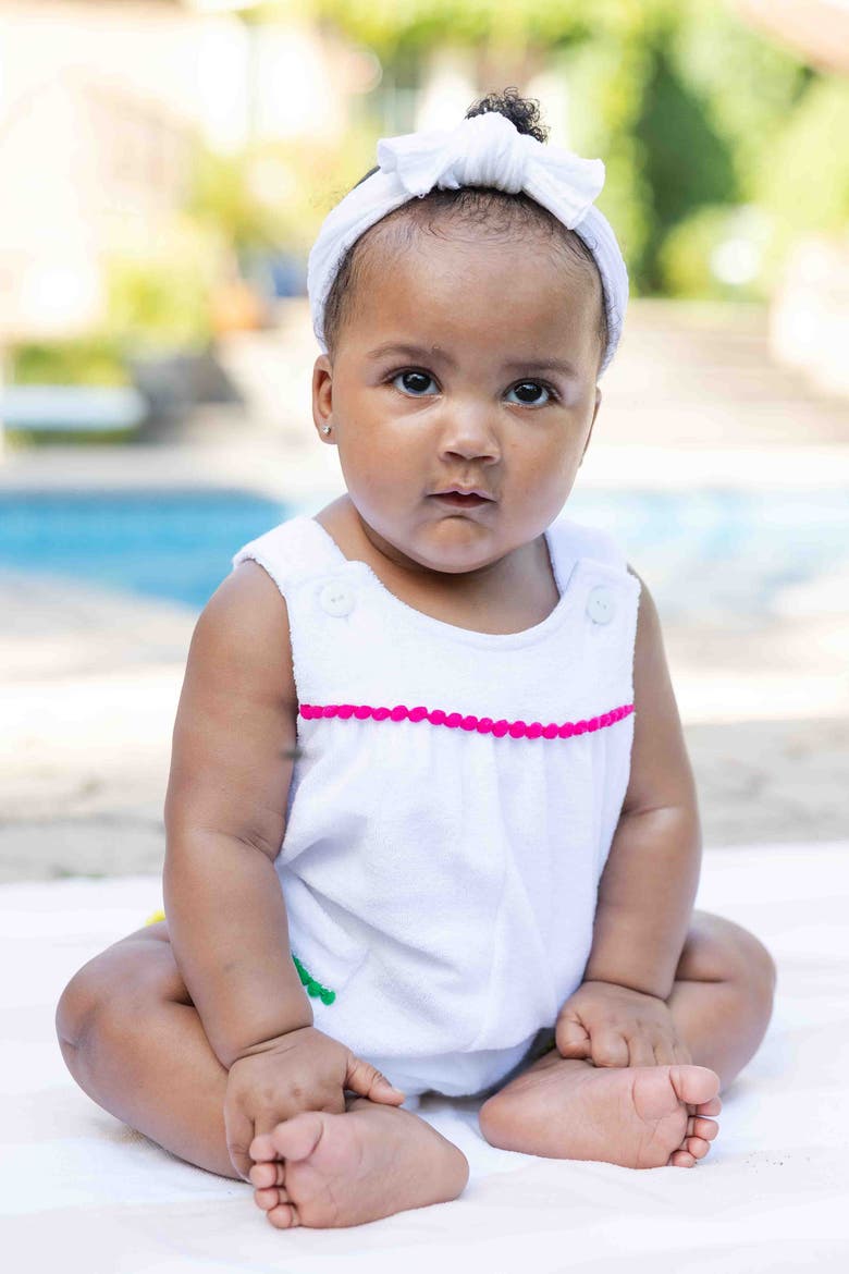 Terry Romper With Pom Poms, Alternate, color, White