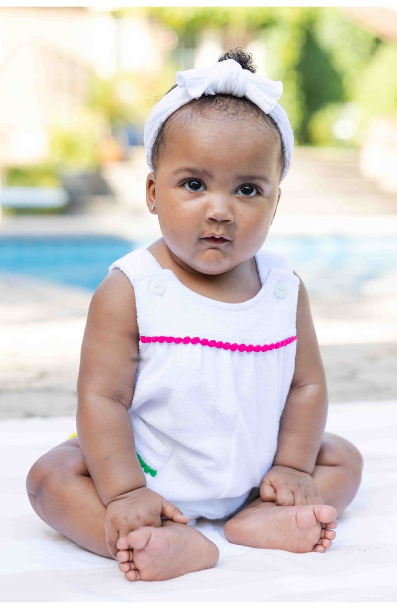 Florence Eiseman Terry Romper With Pom Poms, Alternate, color, White