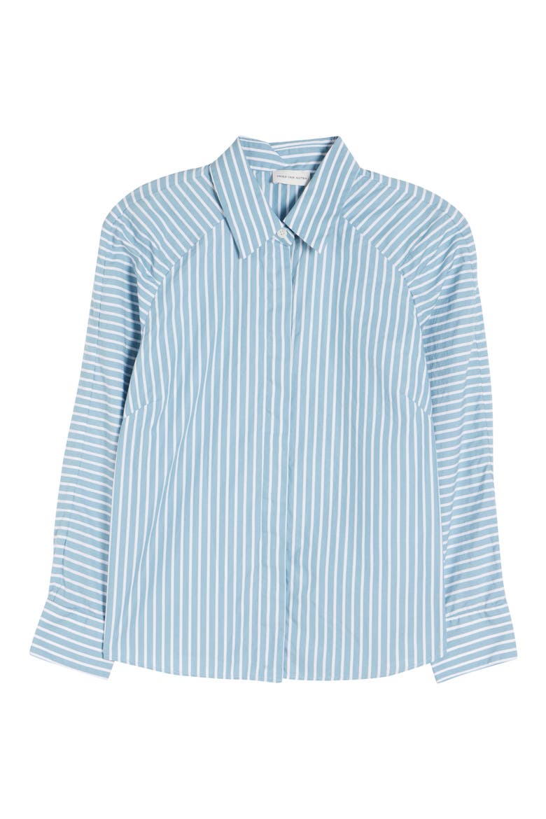 Clavinia Chalk Stripe Cotton Poplin Button-Up Shirt, Alternate, color, AQUA