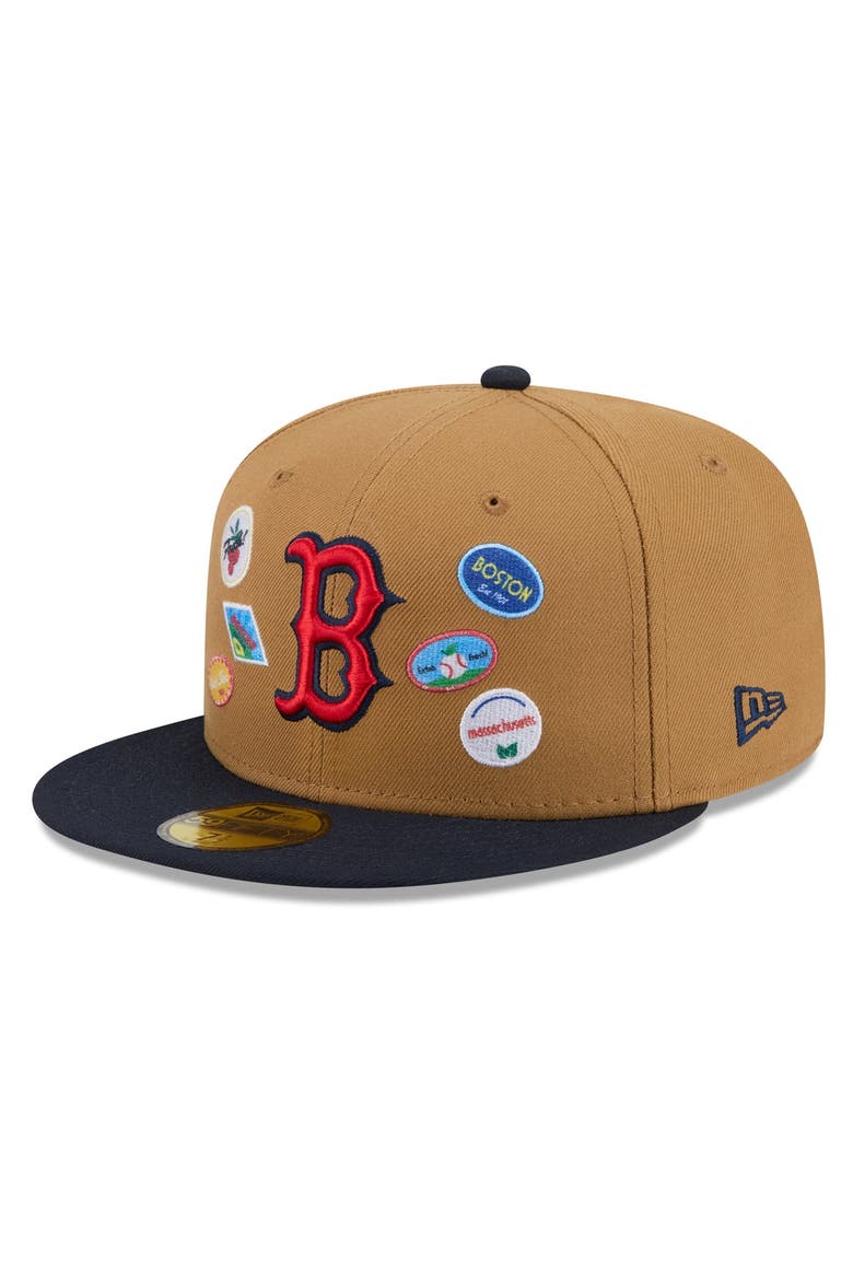 Men's New Era Tan Boston Red Sox Fruit Sticker 59FIFTY Fitted Hat, Alternate, color, Tan