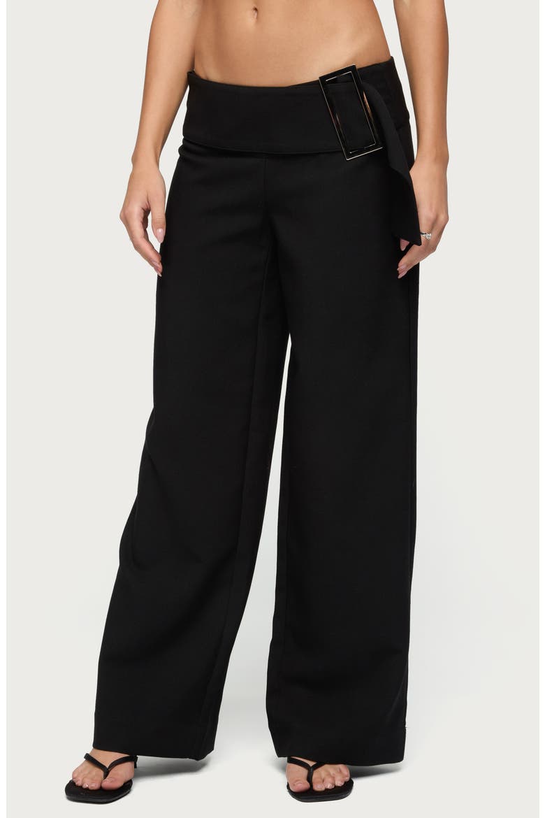 Cerise Buckle Low Rise Baggy Pants, Main, color, BLACK