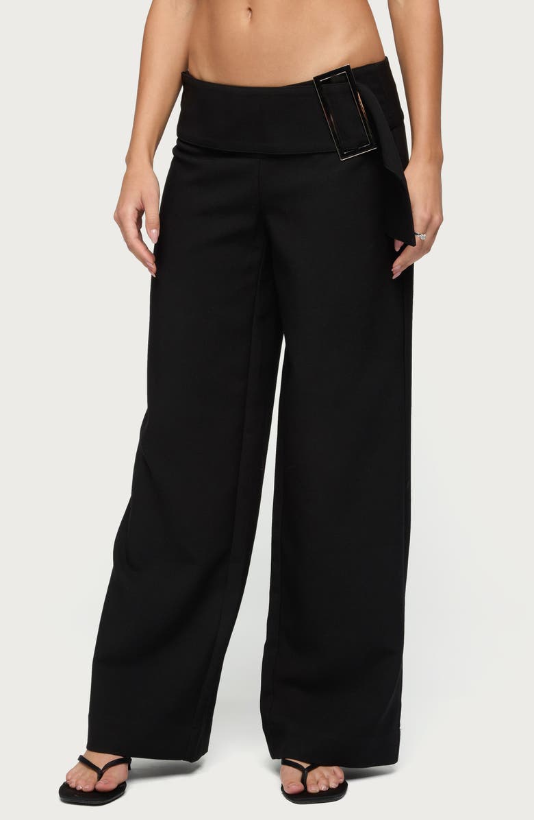EDIKTED Cerise Buckle Low Rise Baggy Pants, Main, color, Black