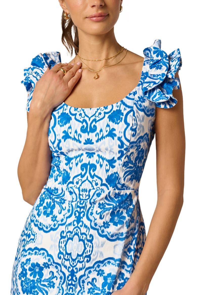 Floral Print Column Midi Dress, Alternate, color, BLUE/ WHITE