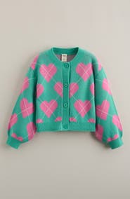 Tucker + Tate Kids' Heart Argyle Cotton Blend Jacquard Cardigan