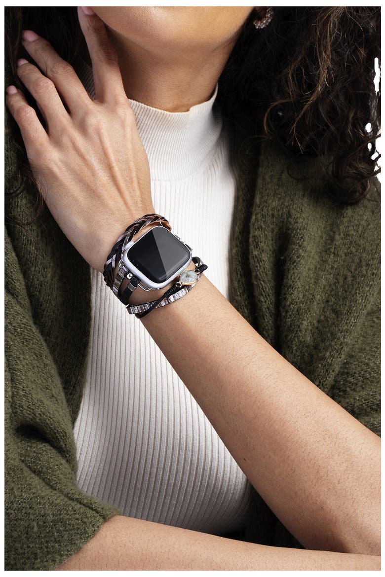 Braided Wrap Apple Watch® Watchband, Alternate, color, BLACK/ GREY