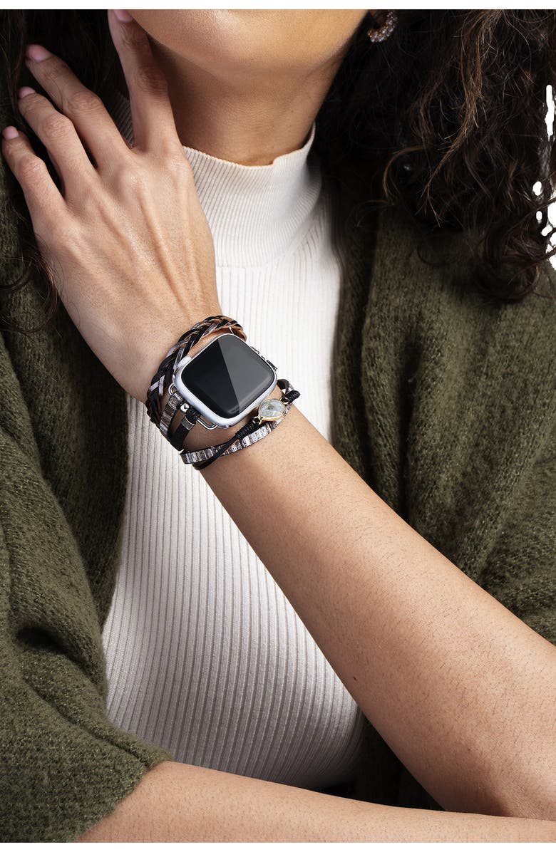 SAACHI Braided Wrap Apple Watch<sup>®</sup> Watchband, Alternate, color, Black/ Grey