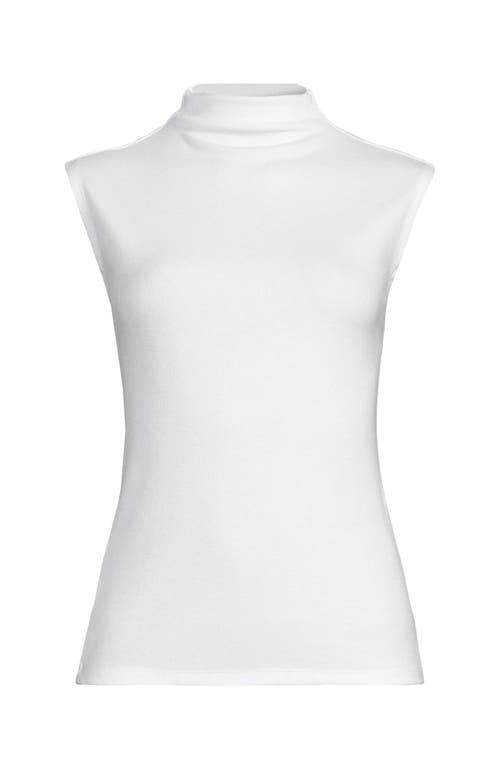 Lands' End Cap Sleeve Drapey Rib Fitted Funnel Neck Tank In White