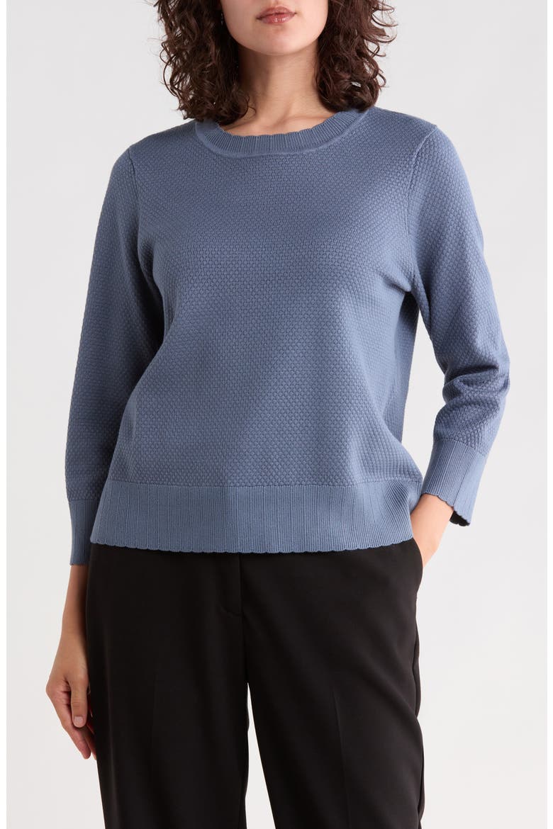 Scalloped Three-Quarter Sleeve Sweater, Main, color, DUSTY BLUE