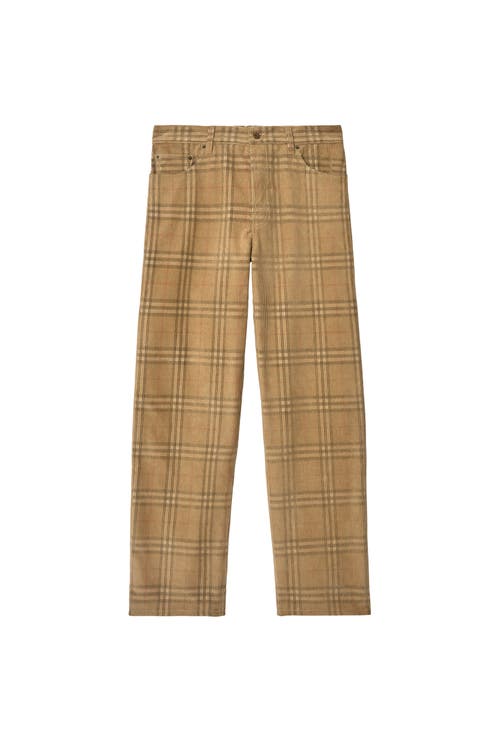 Burberry Men Beige Crewneck T-shirt With Check Motif On The Collar In Cotton Man