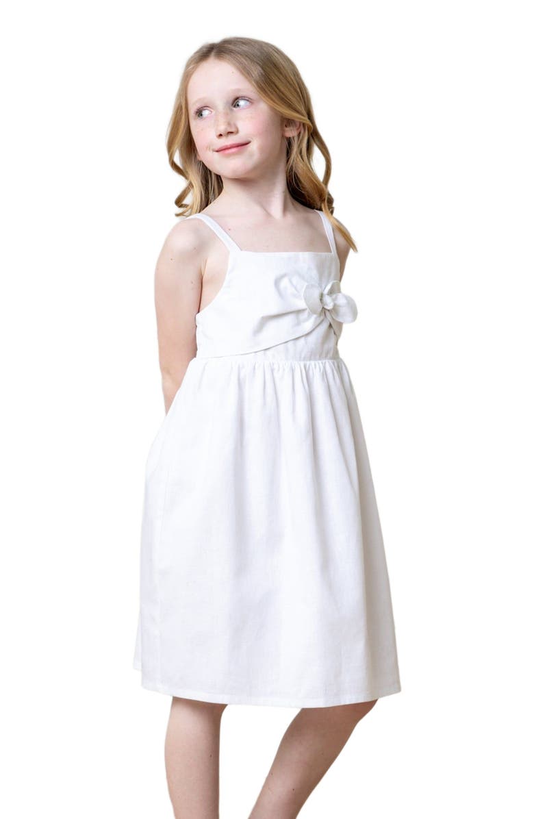Hope & Henry Girls' Sleeveless Bow Front Linen Sundress, Kids, Main, color,