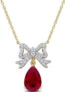 DELMAR Lab Created Ruby & Labe Created White Sapphire Bow Pendant Necklace