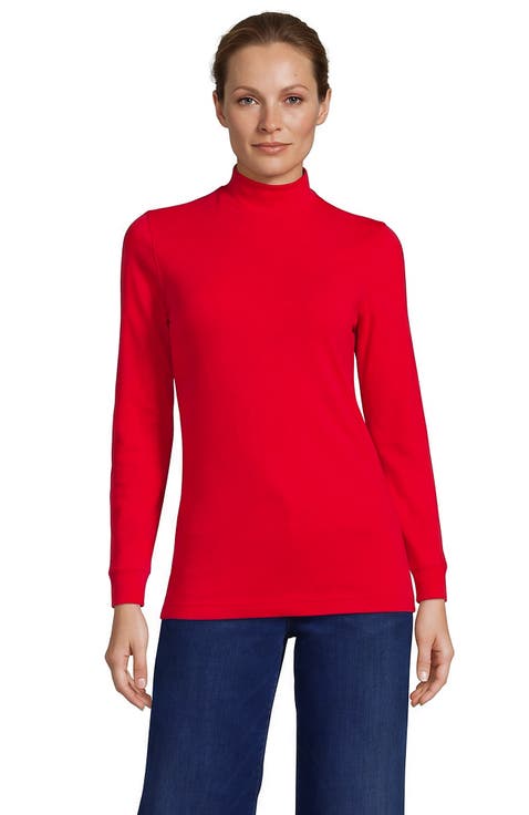 Relaxed Cotton Long Sleeve Mock Turtleneck