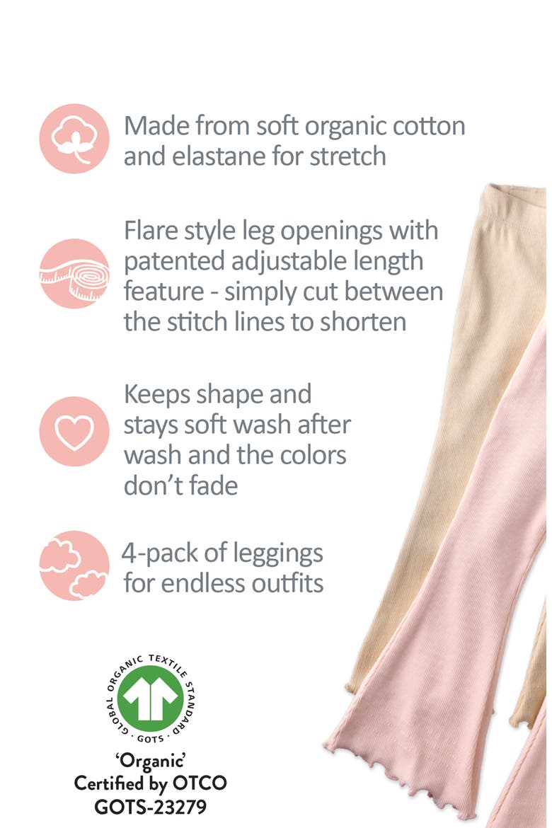 Fiorella Assorted 4-Pack Stretch Organic Cotton Flare Leggings, Alternate, color, SORBET