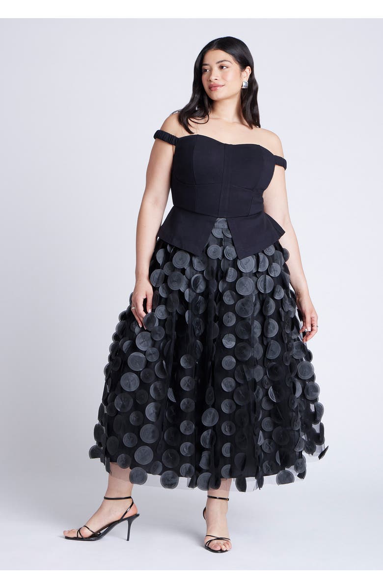 ELOQUII Dimensional Dot Full Skirt, Alternate, color, Black Onyx