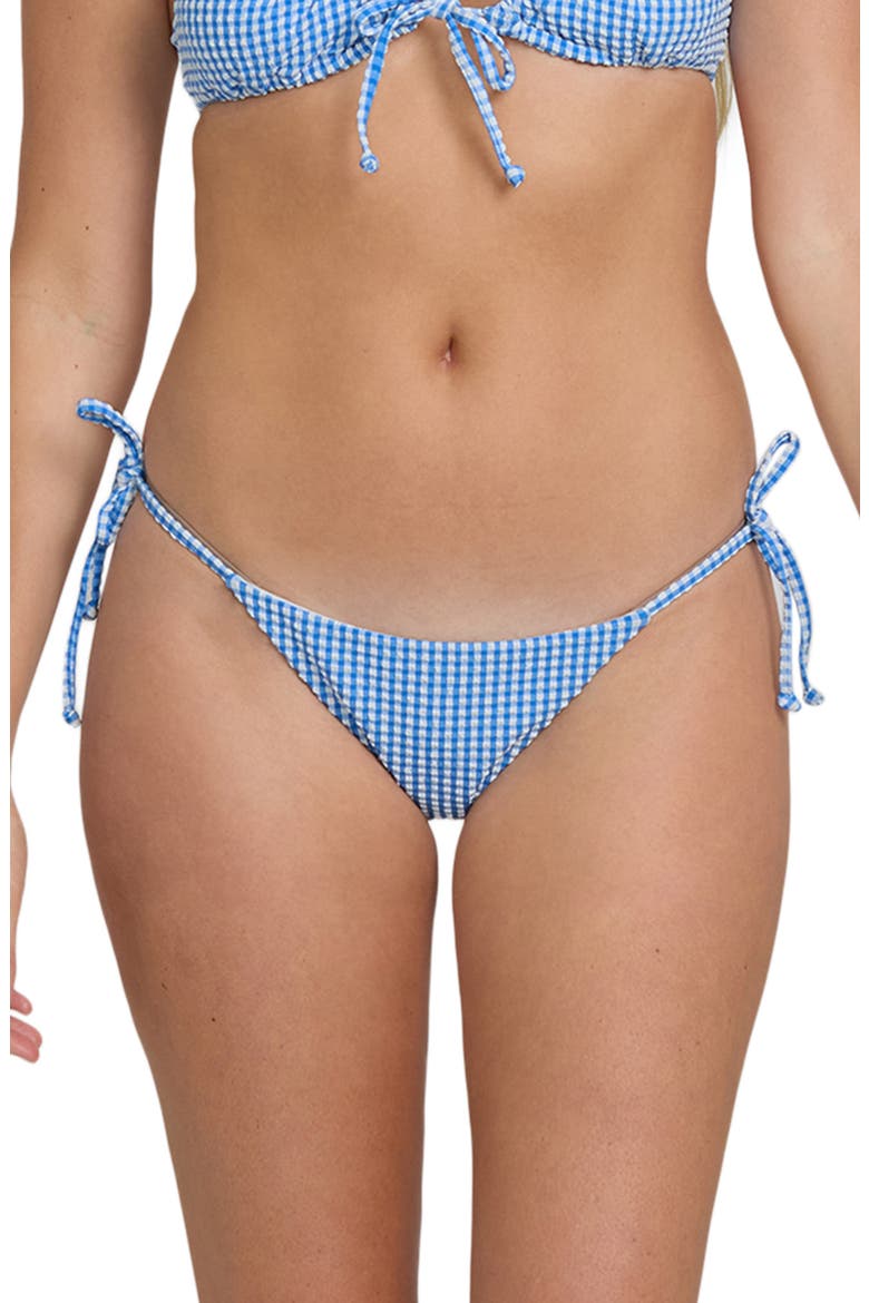Mini Wave Check Tanga Side Tie Bikini Bottoms, Main, color, TRUE BLUE