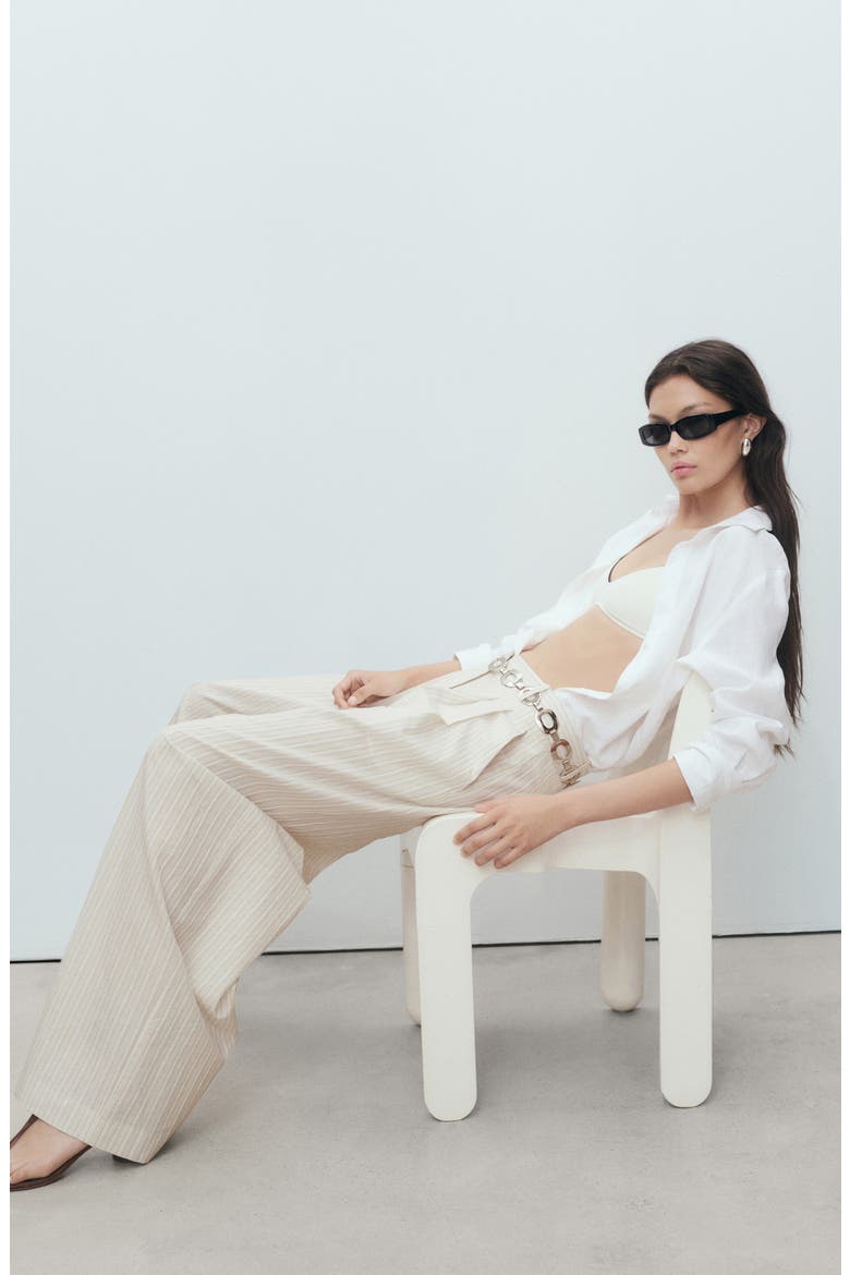 Stripe Cotton Wide Leg Pants, Alternate, color, LIGHT/ PASTEL GREY