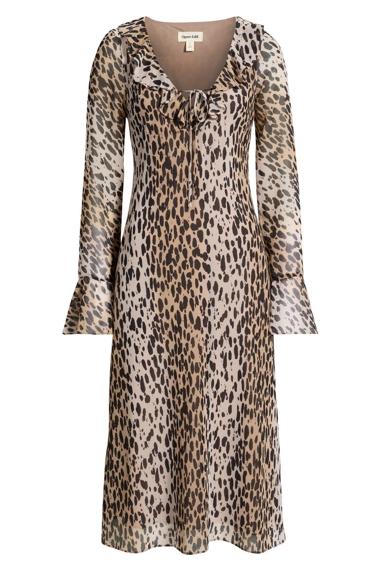 Ruffled Chiffon Dress, Main, color, TAN BROWN C LEOPARD SPOT