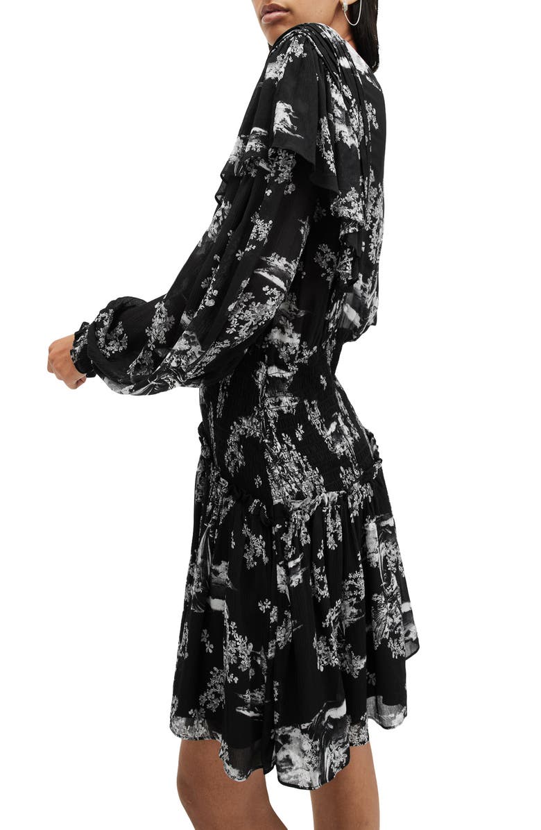 AllSaints Aubrey Pleated Long Sleeve Dress, Alternate, color, Maria Black