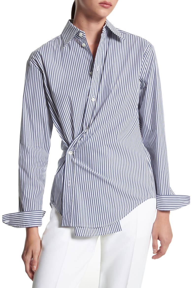 Stripe Side Button Cotton Blend Shirt, Alternate, color, 416 NAVY/OPTIC WHITE CLASSIC
