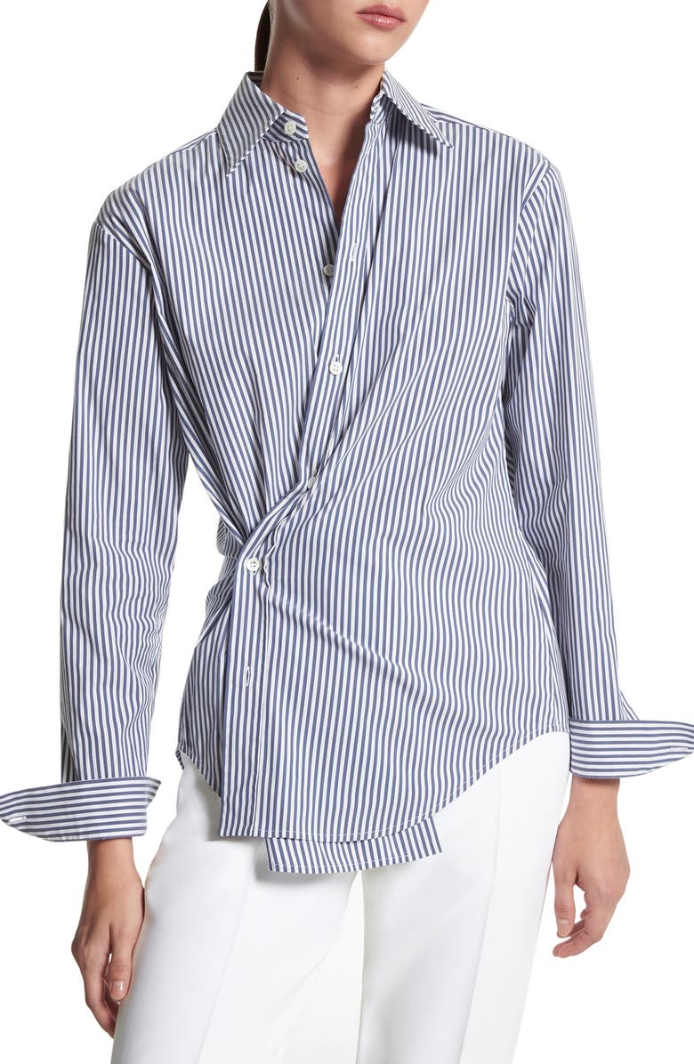 Michael Kors Collection Stripe Side Button Cotton Blend Shirt, Alternate, color,