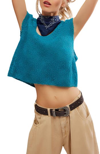 Shop Free People Dream Maker Crop Alpaca Blend Sweater Vest In Blue