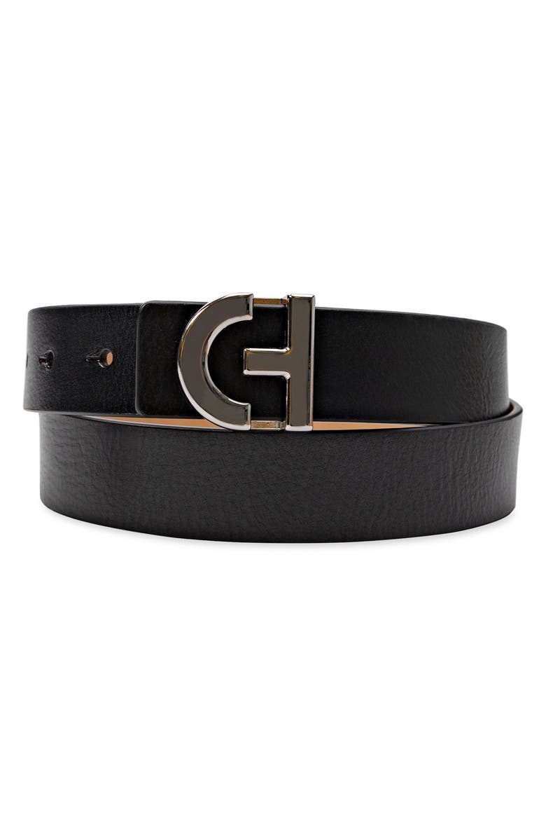 Cole Haan Logo Plaque Leather Belt, Main, color, Black
