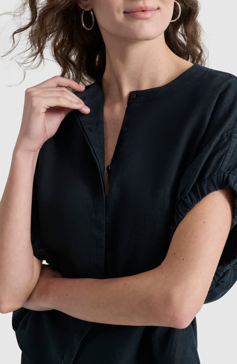 DKNY Elastic Cuff Linen Short Sleeve Button-Up Shirt, Alternate, color,