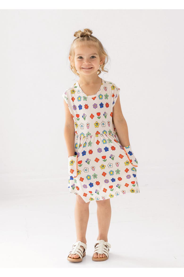 Little Garden Parade Cap Sleeve Dress, Alternate, color, Ivory