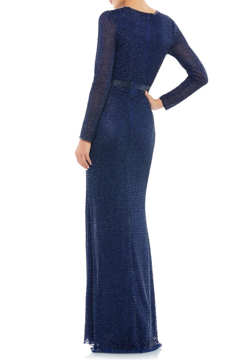 Bugle Bead Long Sleeve Sheath Gown, Alternate, color, MIDNIGHT
