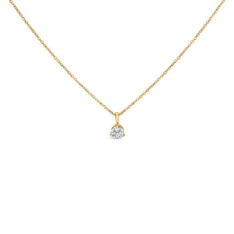 14K Yellow Gold 3/8 Cttw 3 Prong Martini Set Diamond Solitaire Pendant Necklace