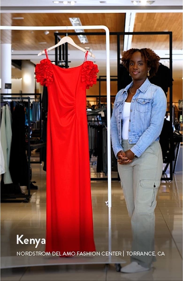 Ruffle Off the Shoulder Scuba Crepe Gown, sales video thumbnail